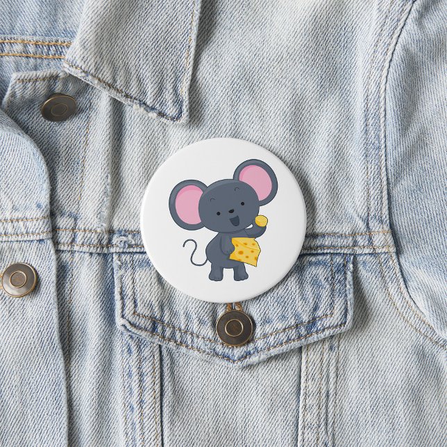 Badge Rond 7,6 Cm Souris caricaturale avec fromage animal adorable (Créateur téléchargé)