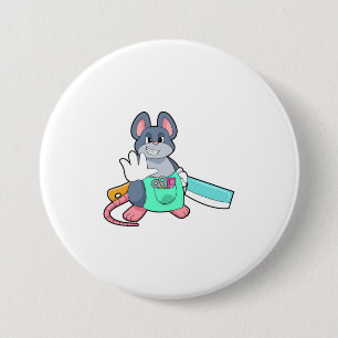 Badge Rond 7,6 Cm Souris comme coiffeur avec ciseaux et comble
