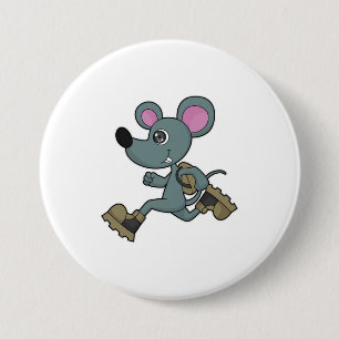 Badge Rond 7,6 Cm Souris comme coureur avec sac à dos