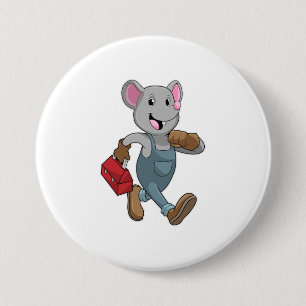 Badge Rond 7,6 Cm Souris comme homme de main avec Boîte à outils