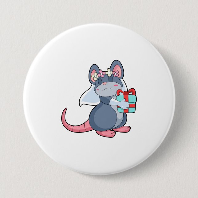 Badge Rond 7,6 Cm Souris comme mariée avec voile & cadeau.PNG (Devant)