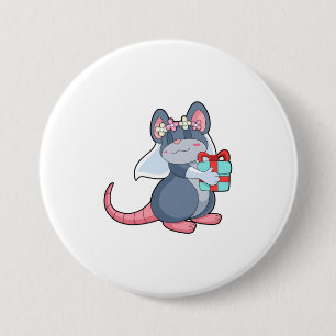 Badge Rond 7,6 Cm Souris comme mariée avec voile et cadeau.PNG