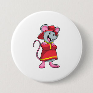 Badge Rond 7,6 Cm Souris comme pompier avec casque