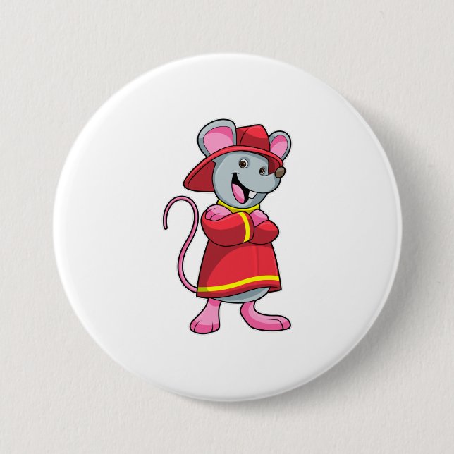 Badge Rond 7,6 Cm Souris comme pompier avec casque (Devant)