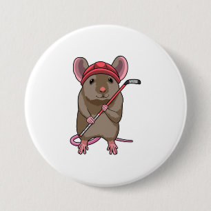 Badge Rond 7,6 Cm Souris de hockey sur glace avec bâton de hockey su
