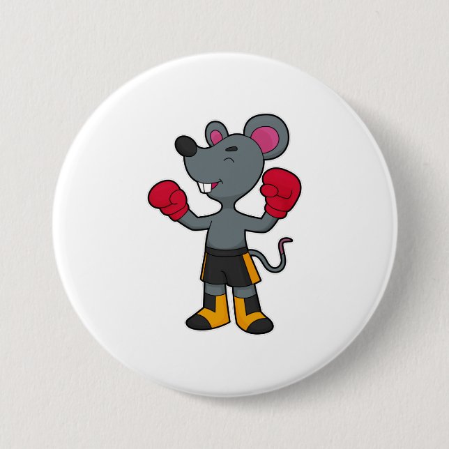 Badge Rond 7,6 Cm Souris en boîte avec gants de boxe (Devant)
