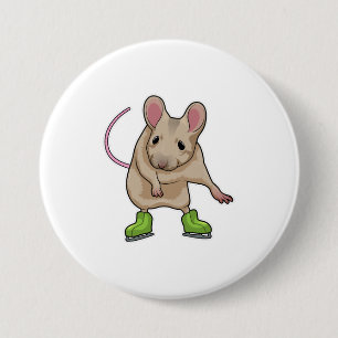 Badge Rond 7,6 Cm Souris Patinage sur glace Patins sur glace
