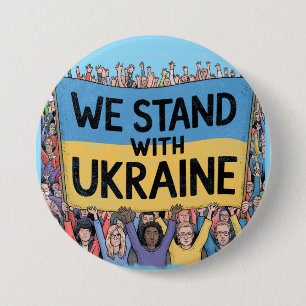 Badge Rond 7,6 Cm Soutenez l'Ukraine Crowd Design, Unité et Liberté