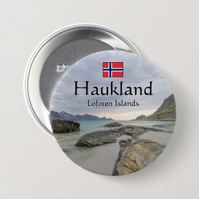 Badge Rond 7,6 Cm Souvenir Haukland (Devant & derrière)