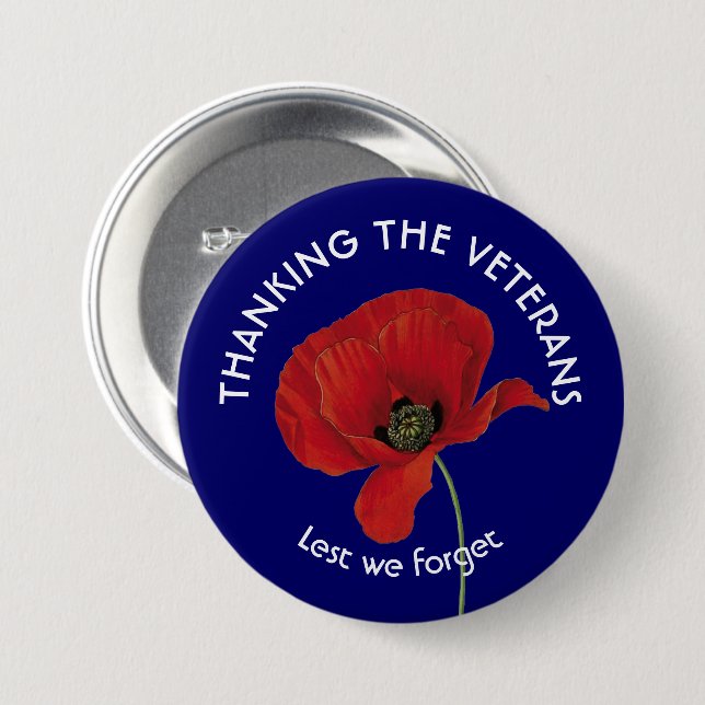Badge Rond 7,6 Cm Souvenir | Jour de l'armistice | VÉTÉRANS | Poppy (Devant & derrière)
