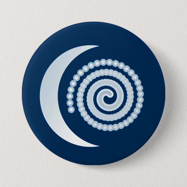 Badge Rond 7,6 Cm Spirale de lune d'argent sur bleu foncé (Devant)