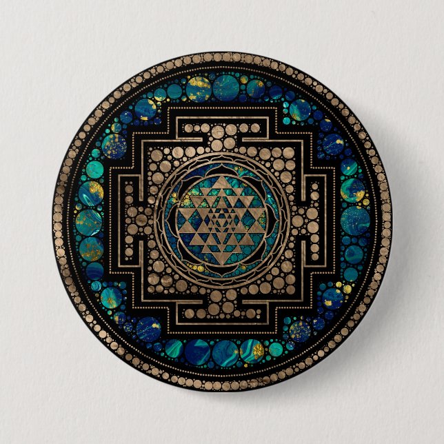 Badge Rond 7,6 Cm Sri Yantra/marbre et or de Sri Chakra (Devant)