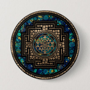 Badge Rond 7,6 Cm Sri Yantra/marbre et or de Sri Chakra