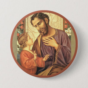 Badge Rond 7,6 Cm St Joseph avec des roses de Jésus d'enfant du