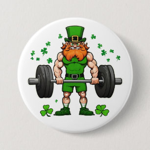 Badge Rond 7,6 Cm St. Patrick's Day Drôle Leprechaun Barbell Gym