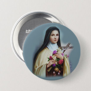 Badge Rond 7,6 Cm St Therese le petit crucifix de roses de fleur