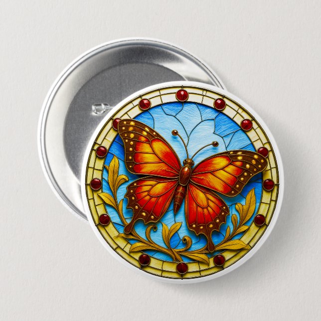 Badge Rond 7,6 Cm Stained glass window butterfly (Devant & derrière)