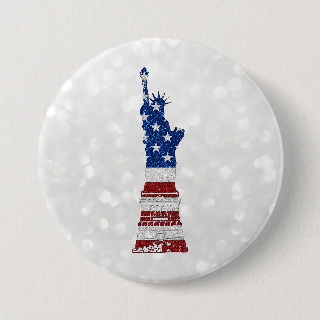 Badge Rond 7,6 Cm Statue De La Liberté 4 Juillet Parties scintillant (Devant)