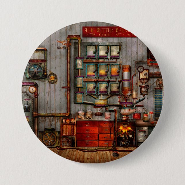 Badge Rond 7,6 Cm Steampunk - café - le fabricant de café de société (Devant)