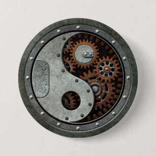 Badge Rond 7,6 Cm Steampunk Yin Yang