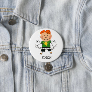 Badge Rond 7,6 Cm Stick Figure Boy C'est mon anniversaire