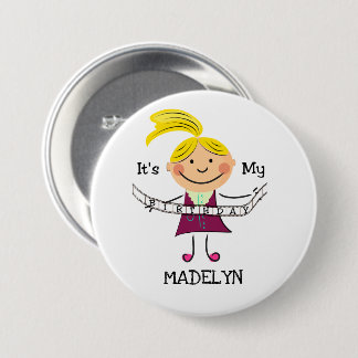 Badge Rond 7,6 Cm Stick Figure Girl C'est mon anniversaire