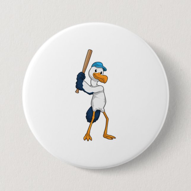 Badge Rond 7,6 Cm Stork au baseball avec batte de baseball (Devant)