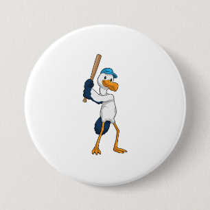 Badge Rond 7,6 Cm Stork au baseball avec batte de baseball