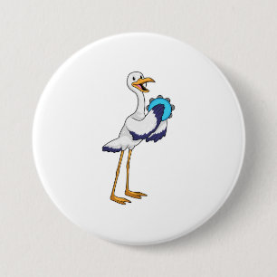 Badge Rond 7,6 Cm Stork en musicien avec Tambourine