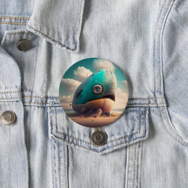 Badge Rond 7,6 Cm Strange Whale (En situation)