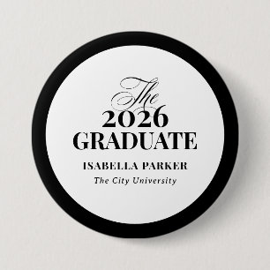 Badge Rond 7,6 Cm Stylé Élégant Noir et Blanc Diplômé 2026