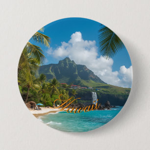Badge Rond 7,6 Cm Style Vintage Hawaïen Palmiers Mer Bleu Ciel Voyag
