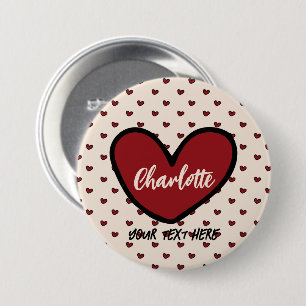 Badge Rond 7,6 Cm Styliste Joli coeur rouge Motif Monogramme cadeau