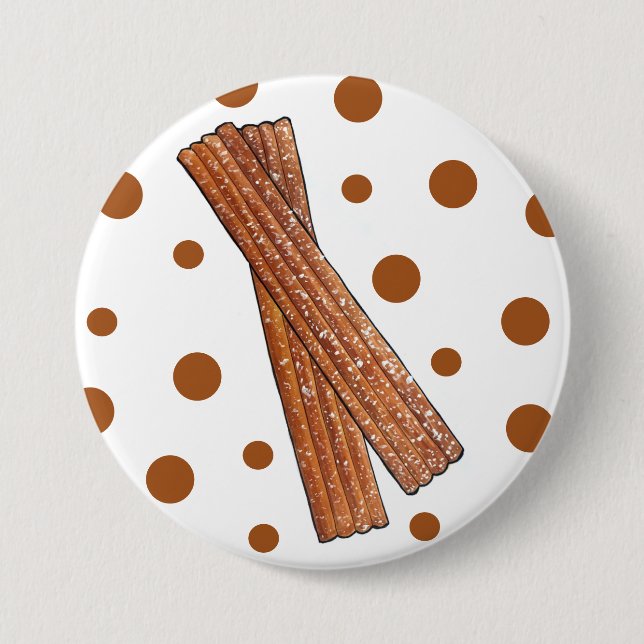 Badge Rond 7,6 Cm Sugary Churro Fried Pâtisserie Pâtisserie Espagnol (Devant)