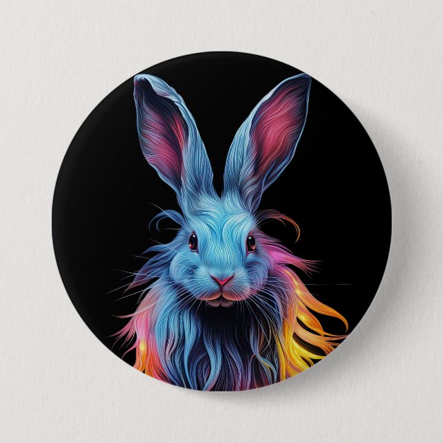 Badge Rond 7,6 Cm Superbe Lapin Bleu en feu (Devant)