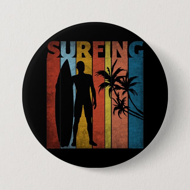 BADGE ROND 7,6 CM SURFING ÉTÉ TROPICAL (Devant)
