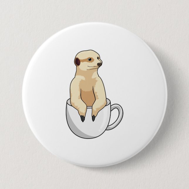 Badge Rond 7,6 Cm Suricate avec une tasse de café (Devant)