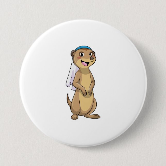 Badge Rond 7,6 Cm Suricate en mariée avec voile (Devant)