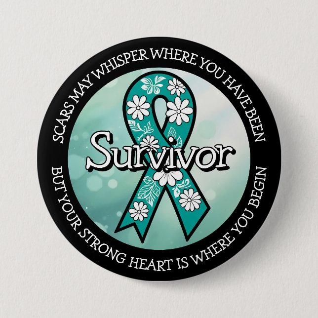 Badge Rond 7,6 Cm Survivor SA Teal Awareness Ribbon (Devant)