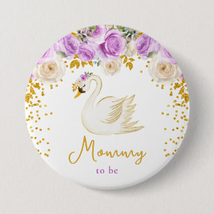 Badge Rond 7,6 Cm Swan Purple et Gold Roses maman à être