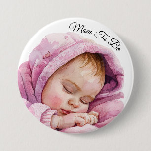 Badge Rond 7,6 Cm Sweet Baby Girl Aquarelle attentive Maman à être