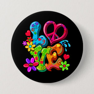Badge Rond 7,6 Cm SYMBOLE DE LA PAIX 60s Anti War Hippy Love
