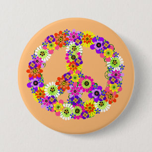 Badge Rond 7,6 Cm SYMBOLE DE LA PAIX FLEURIE SUR Peach