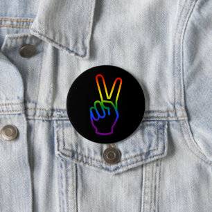 Badge Rond 7,6 Cm Symbole de victoire à la main LGBT Arc-en-ciel cou