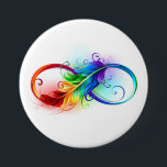 Badge Rond 7,6 Cm Symbole d'infini avec plume arc-en-ciel<br><div class="desc">Symbole artistique à l'infini avec belle plume arc-en-ciel sur arrière - plan blanc. Style tatouage.</div>
