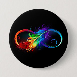 Badge Rond 7,6 Cm Symbole d'infini avec plume arc-en-ciel