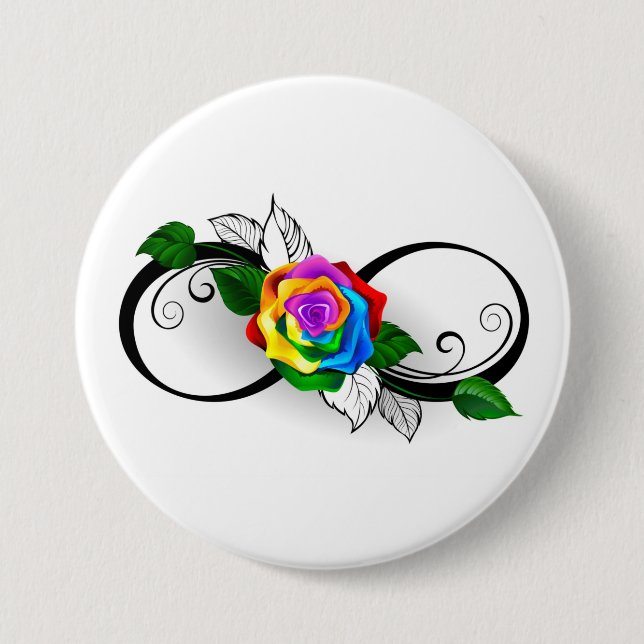 Badge Rond 7,6 Cm Symbole d'infini avec Rose arc-en-ciel (Devant)