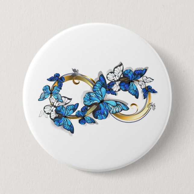 Badge Rond 7,6 Cm Symbole infini de papillons Morpho bleus (Devant)