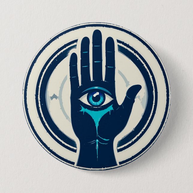 Badge Rond 7,6 Cm Symbole représentant une main avec un œil central (Devant)