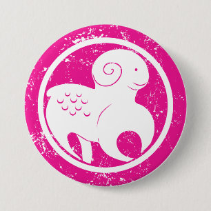 Badge Rond 7,6 Cm SYMBOLE Zodiaque Aries Grunge Ram Rose Astrologie